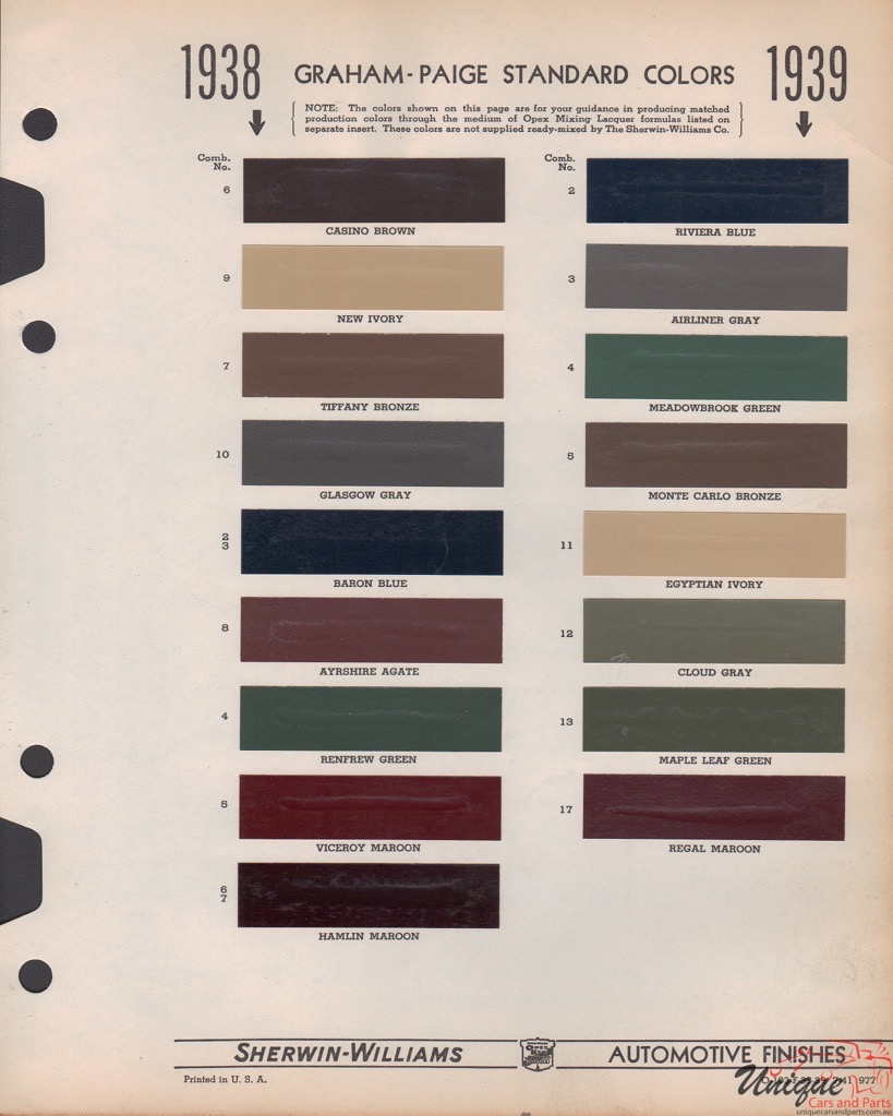 1938 Graham Paint Charts Williams 1
